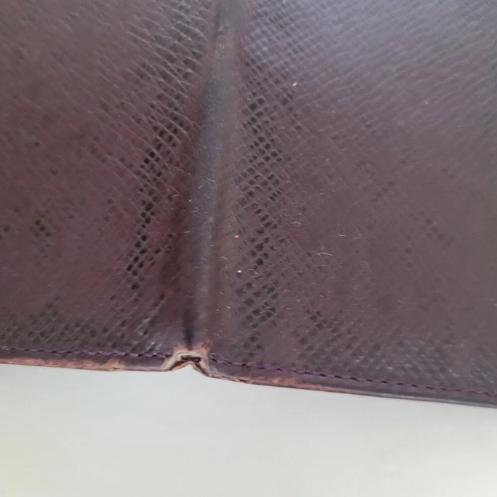 Louis Vuitton LV Taiga‎ Vintage Card 2 ID Windows Wallet Brown Bifold Small Auth